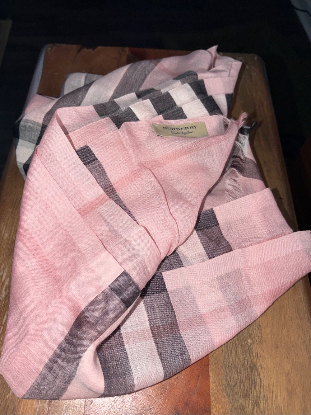 Burberry Check Wool & Silk Gauze Scarf ASH ROSE - Picture 2 of 4